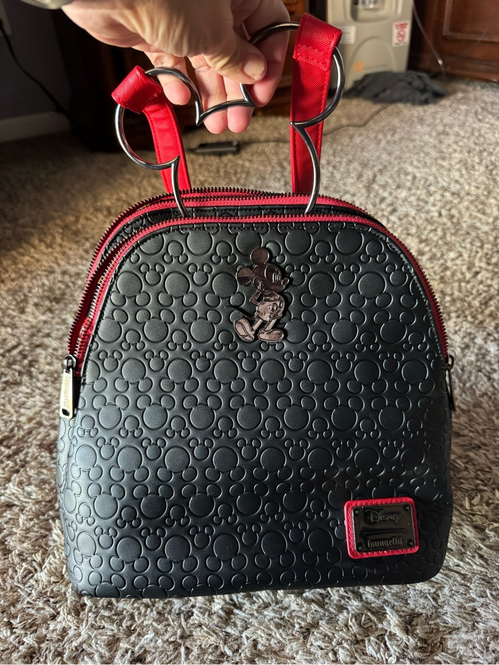 Loungefly Black and Red Mickey Embossed Mini Backpack